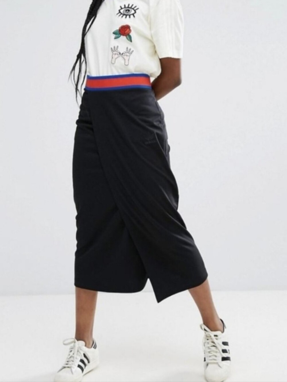 adidas Black Maxi Pencil Skirt with Red and Blue Elastic Waistband Medium